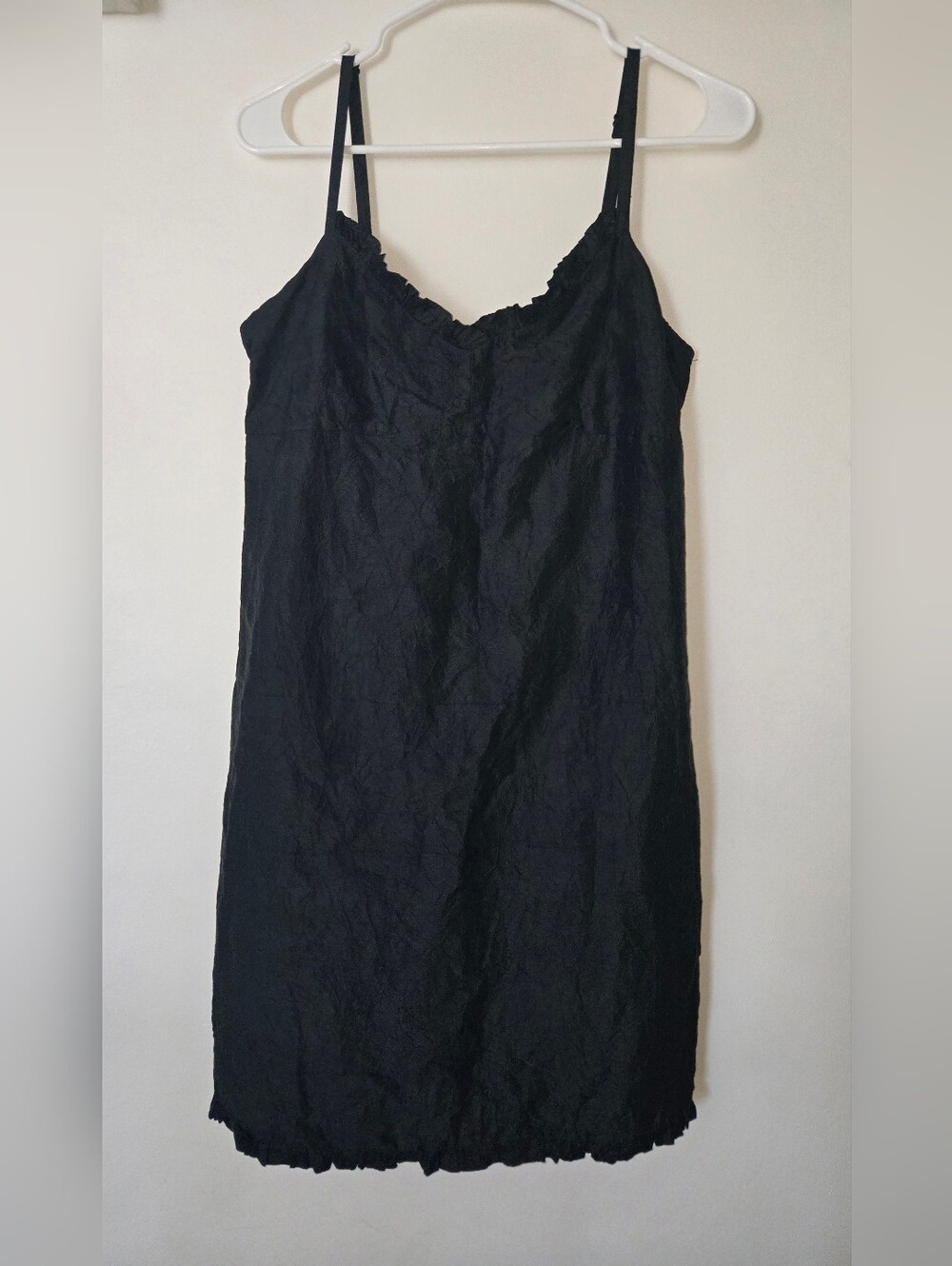 Eileen Fisher Black Crushed Silk Dupioni Mini Dress - Size Small